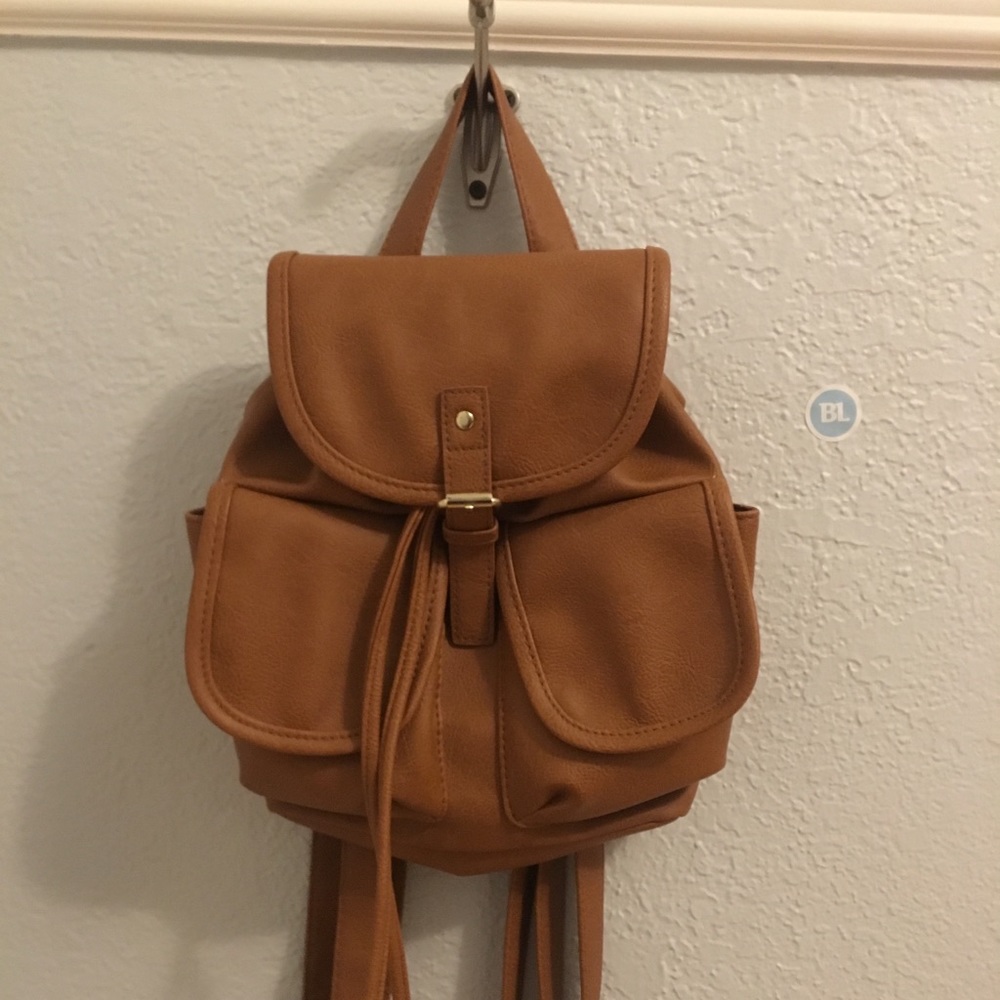 Brown Faux Leather Backpack